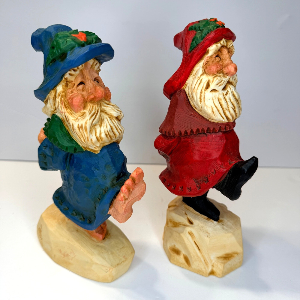 Vtg 1994 David Frykman Oh The Joy Santa Claus Figurine Pair DF1004 DF1005 Resin